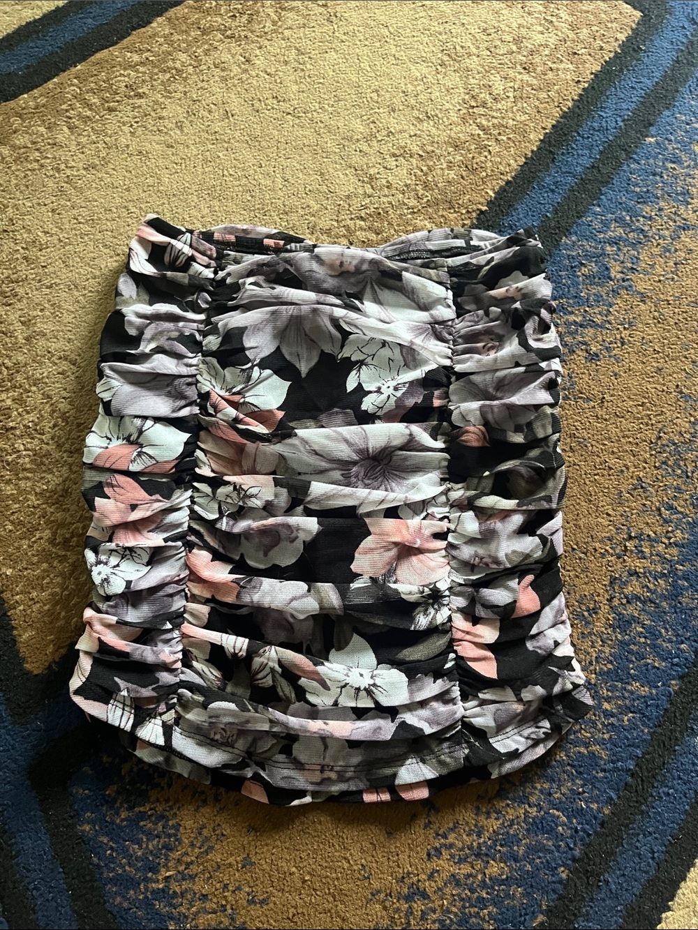 Honey Punch Black Floral Ruffled Mini Skirt with Pink & Cream Blooms